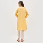 Women's Bright Mustard Yellow Round Neck Embroidered Kurta, Yellow, small