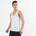 Men's Bright White Cotton Deep Neck Casual Vest, सफ़ेद, small image number null