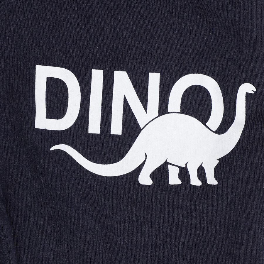 Boys' Navy Blue Dino Printed Cotton Blend Pyjama, Navy Blue, large image number null
