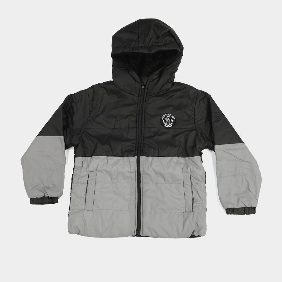 Boys Grey Hooded Puffer Jacket, Light Grey, large
