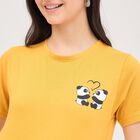 Women's Bright Yellow Round Neck Graphic Print T-Shirt, Mustard, small