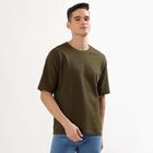 Men's Muted Olive Green Round Neck Casual T-Shirt, Olive, small image number null