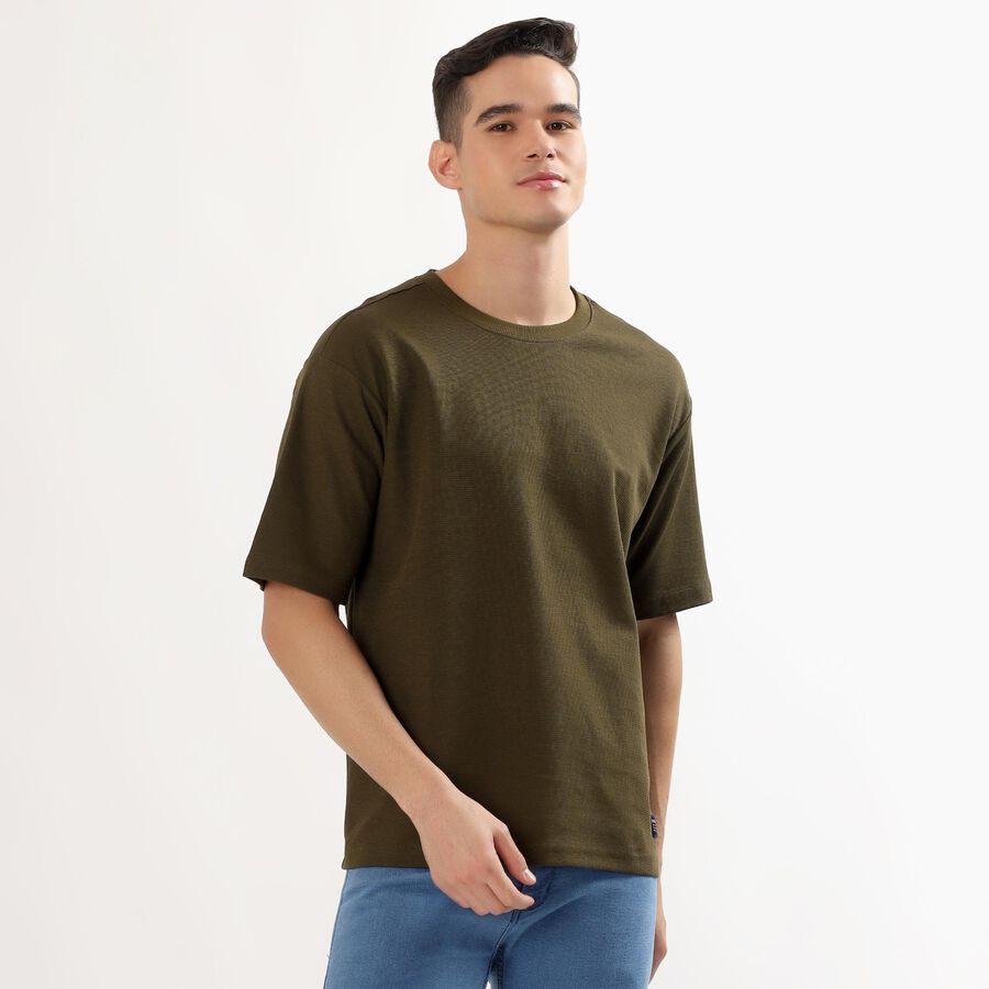 Men's Muted Olive Green Round Neck Casual T-Shirt, Olive, large image number null