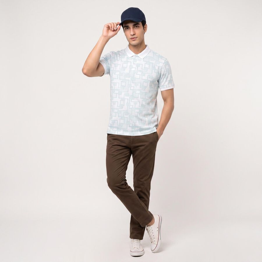 Men's Light Green Cotton Polo Neck Printed T-Shirt, Light Green, large