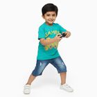 Boys Bright Turquoise Cotton Round Neck Casual T-Shirt, Dark Green, small
