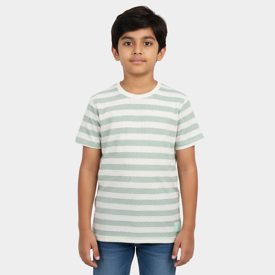 Boys Green Round Neck Graphic Print T-Shirt, Light Green, large