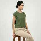 Women's Green Cotton Blend Top, Dark Green, small