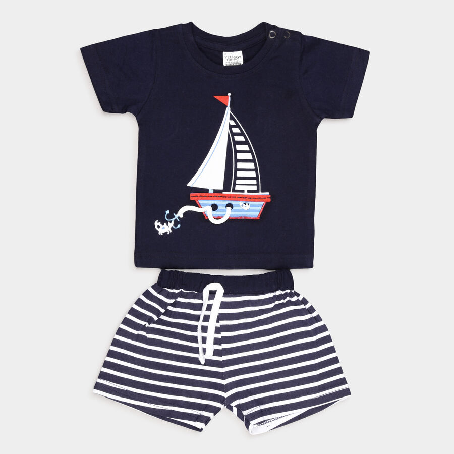 Infants Cotton Round Neck Baba Suit, Navy Blue, large image number null