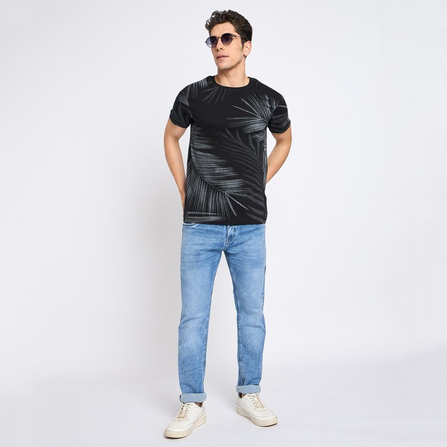Men's 100% Cotton Round Neck Half Sleeves T-Shirt , काला, large
