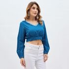 Women's Deep Peacock Blue V-Neck Embroidered Kurti, गहरा नीला, small image number null