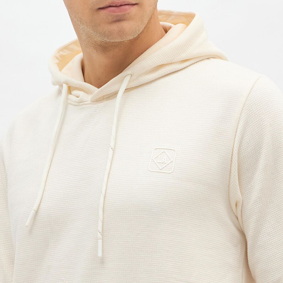 Men's Rich Eggshell White Hooded Neck Casual Sweatshirt, Off White, large image number null