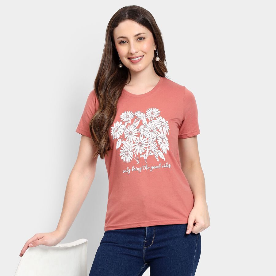 Ladies' Round Neck T-Shirt, गुलाबी, large image number null