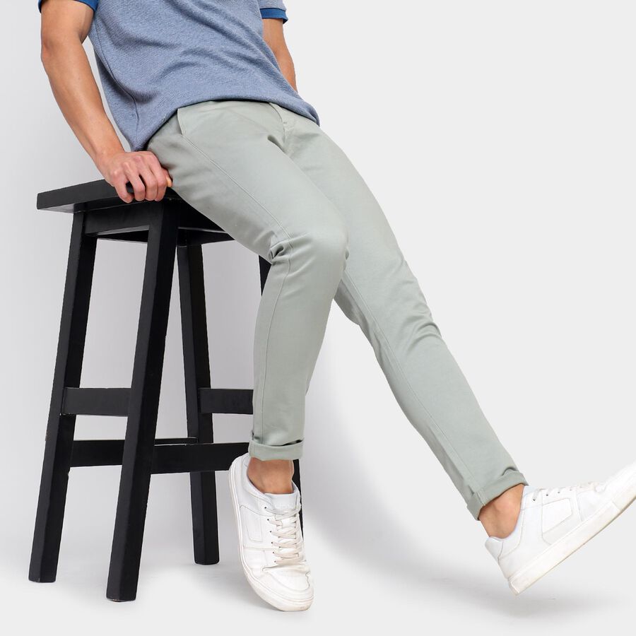 Men's Slim Fit Casual Trousers , हल्का हरा, large image number null