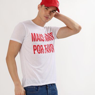 Men's Bright Snow White Round Neck Casual T-Shirt