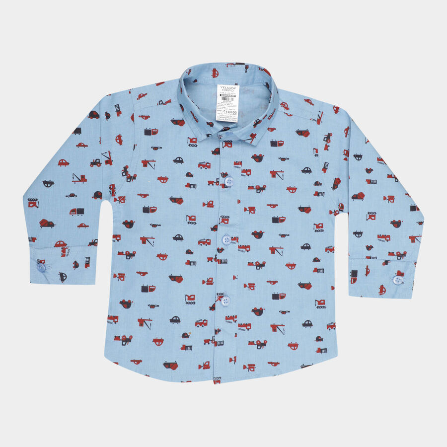 Infants Cotton Printed Casual Shirt, Mid Blue, large image number null
