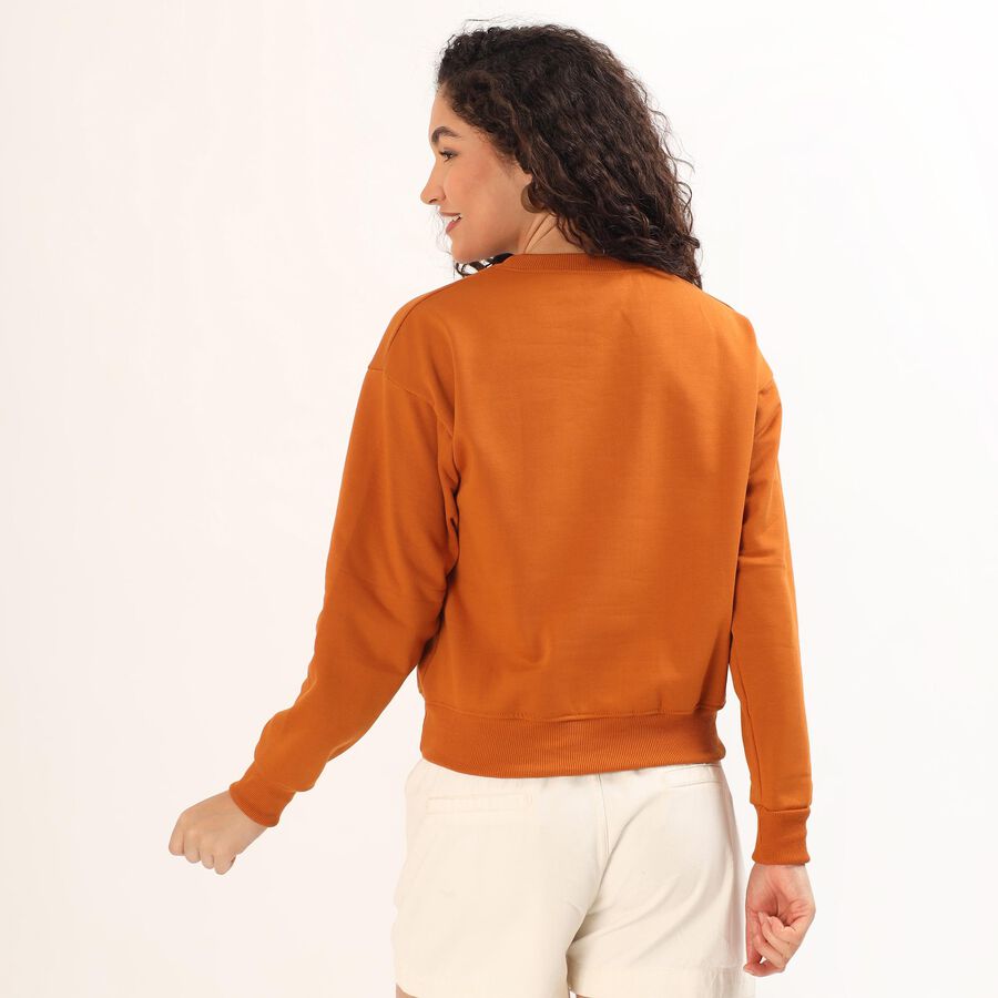Women's Rust Orange Crew Neck Casual Sweatshirt, Mustard, large image number null