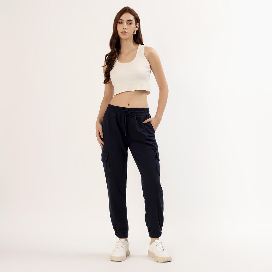 Women's Deep Navy Blue Relaxed Fit Cargo Track Pants, नेवी ब्लू, large image number null