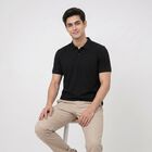 Men's Black Cotton Polo Neck Solid T-Shirt, Black, small