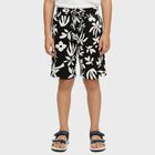 Boys' Black and White Floral Print Cotton Jamaican Shorts, Black, small