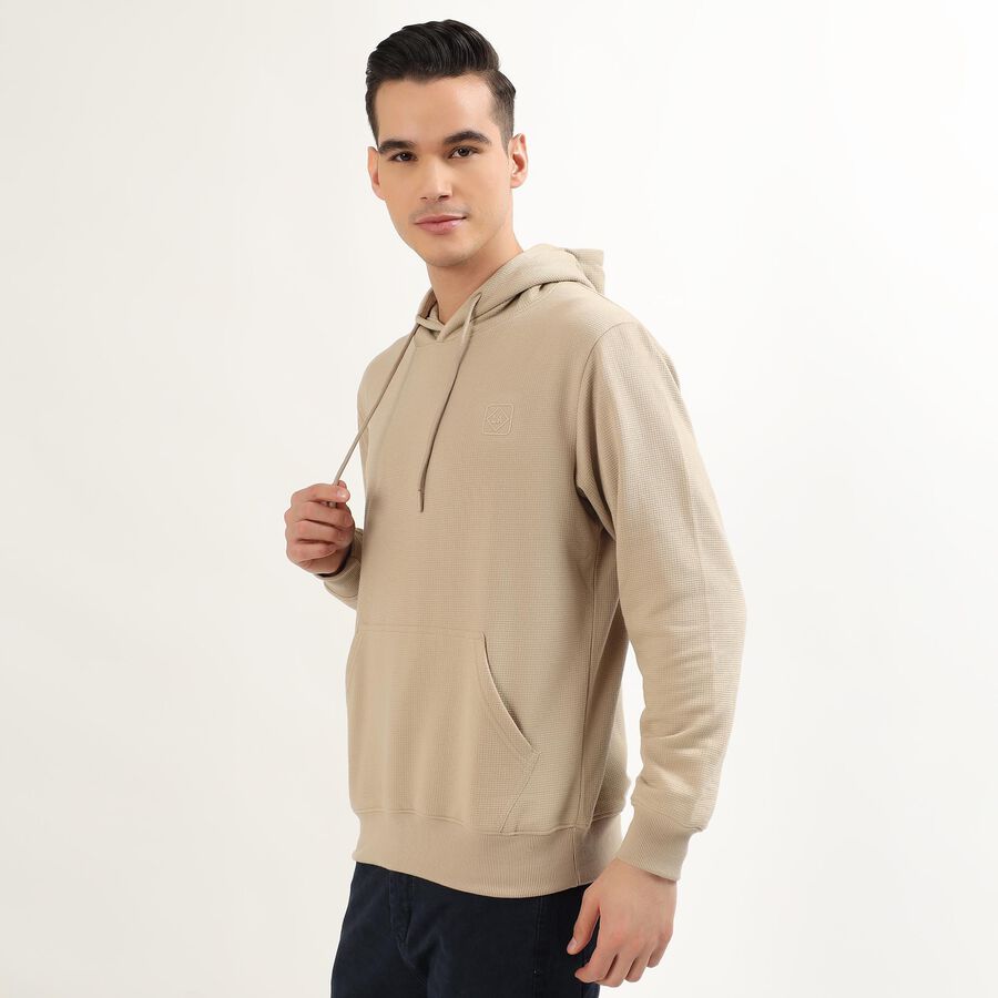 Men's Muted Beige Hooded Casual Sweatshirt, गहरा पीला, large image number null