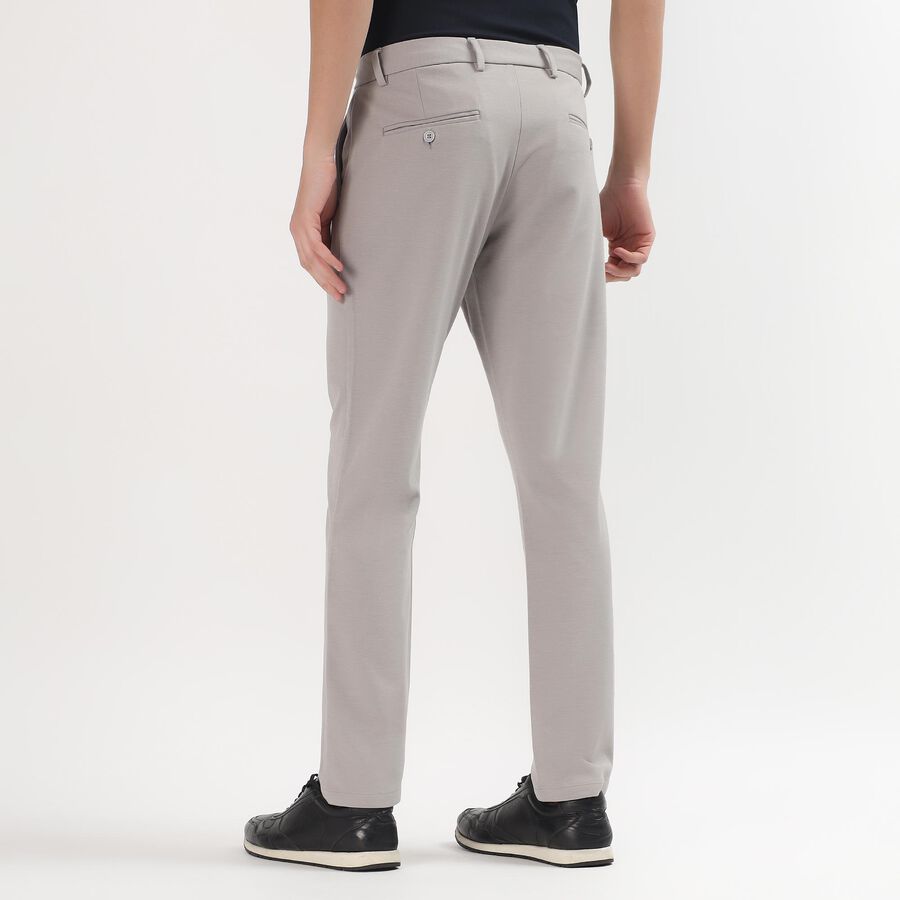 Men's Light Grey Slim Fit Flat-Front Casual Trousers, सिल्वर, large