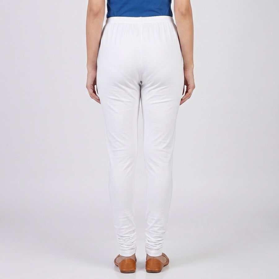 Women's White Cotton Blend Elastic Waist Stretch Churidar, सफ़ेद, large