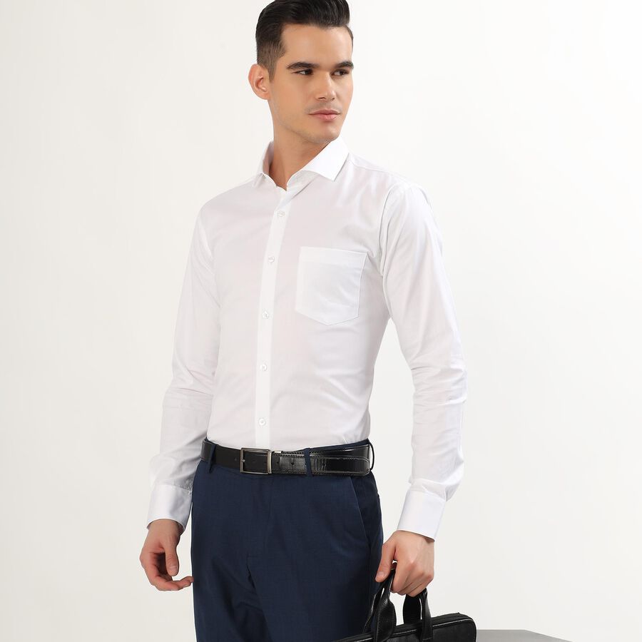 Men's Snow White Spread Collar Classic Formal Shirt, White, large