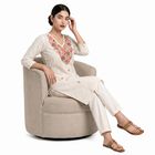 Women's Cream Cotton Embroidered Ethnic Set, Off White, small