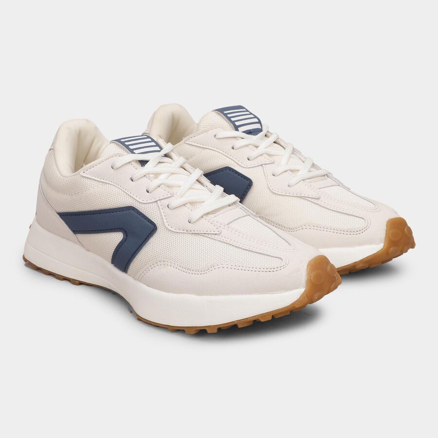 Men's White and Navy Blue Lace-Up Sports Shoes, Grey, large image number null