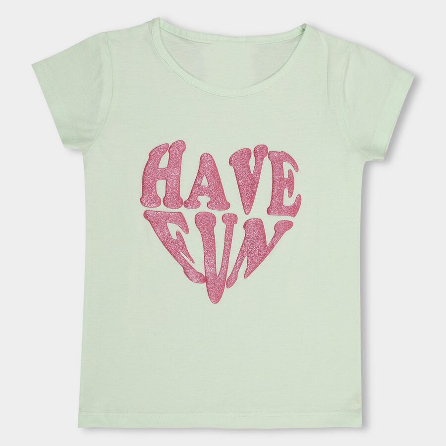 Girls' 100% Cotton T-Shirt, हल्का हरा, large image number null
