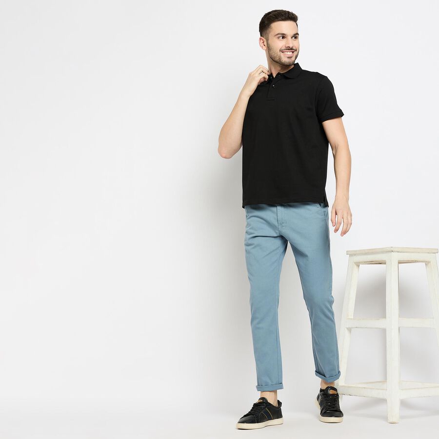 Men's100% Cotton Slim Fit Casual Trousers, Light Blue, large image number null