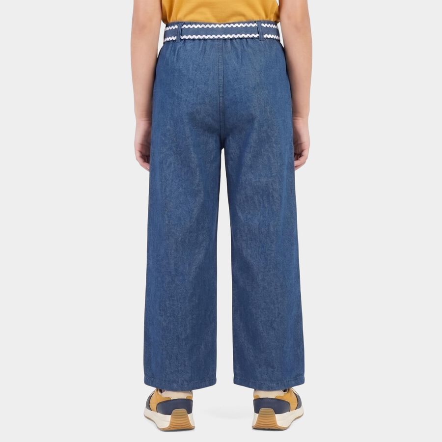 Girls' Blue Wide Leg Tie-Up Jeans, गहरा नीला, large