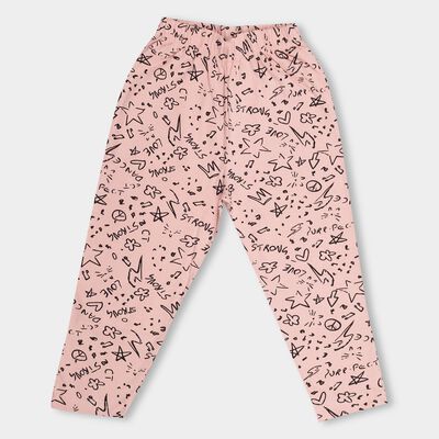 Girls' Light Pink Printed Cotton Blend Pyjama