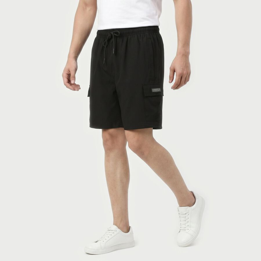 Men's Black Regular Fit Cargo Bermuda Shorts, Black, large