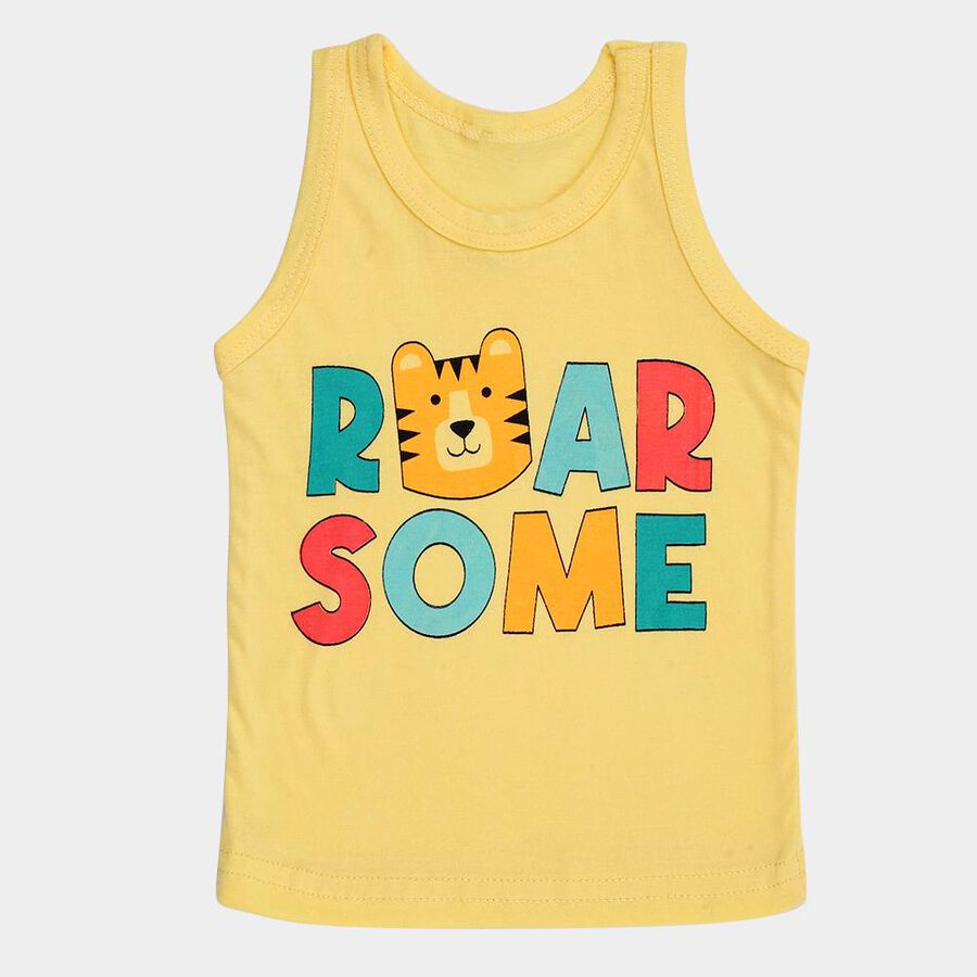 Infants Bright Yellow Cotton Round Neck Casual Vest, पीला, large image number null