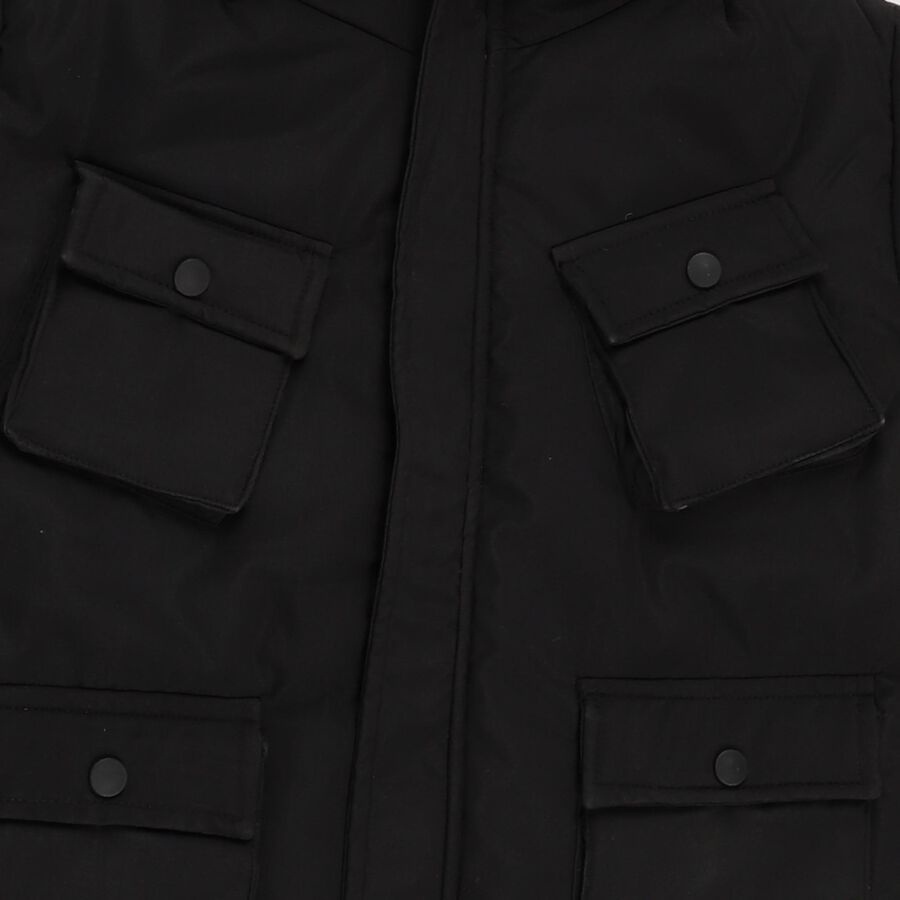 Boys Jet Black Hooded Casual Jacket, Black, large image number null