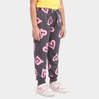Girls' Dark Grey Heart Printed Drawstring Jogger Pyjama, Dark Grey, small