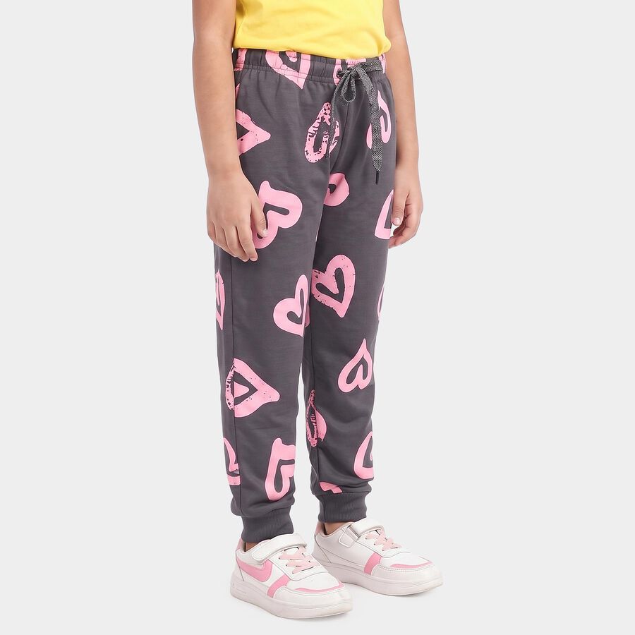 Girls' Dark Grey Heart Printed Drawstring Jogger Pyjama, Dark Grey, large