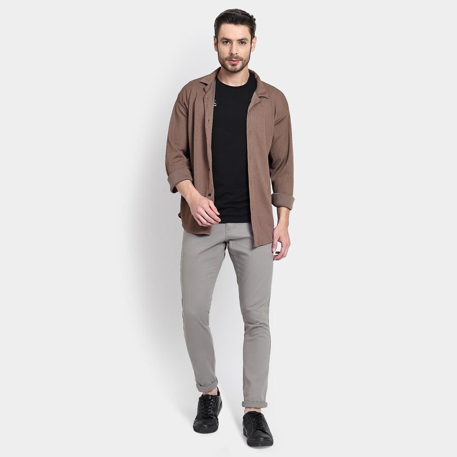 Men's 100% Cotton Slim Fit Casual Trousers , Light Grey, large image number null
