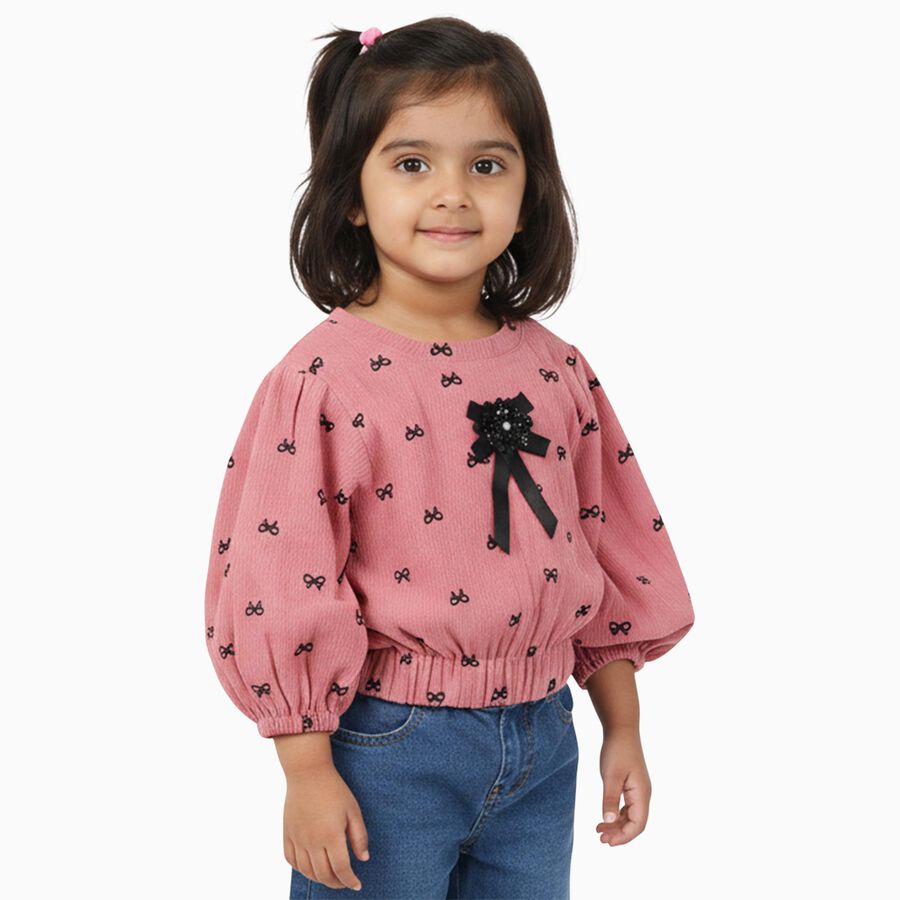 Girls Pink Round Neck Casual T-Shirt, गुलाबी, large