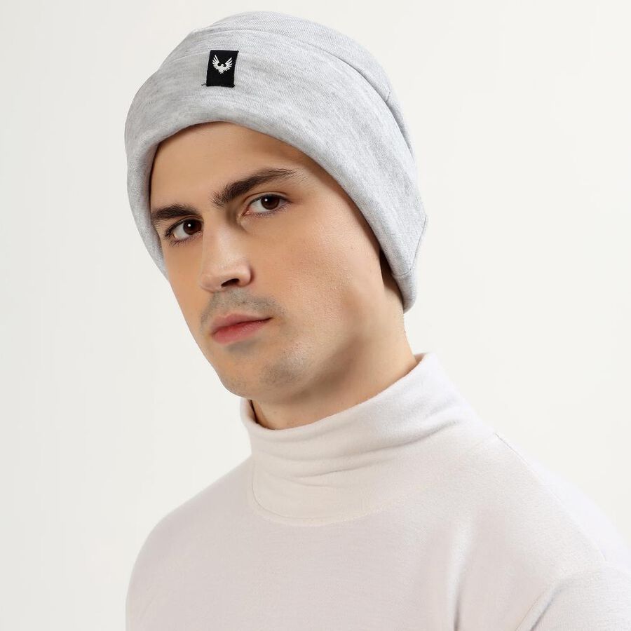 Men's Light Grey Logo Patch Winter Cap, Melange Light Grey, large image number null
