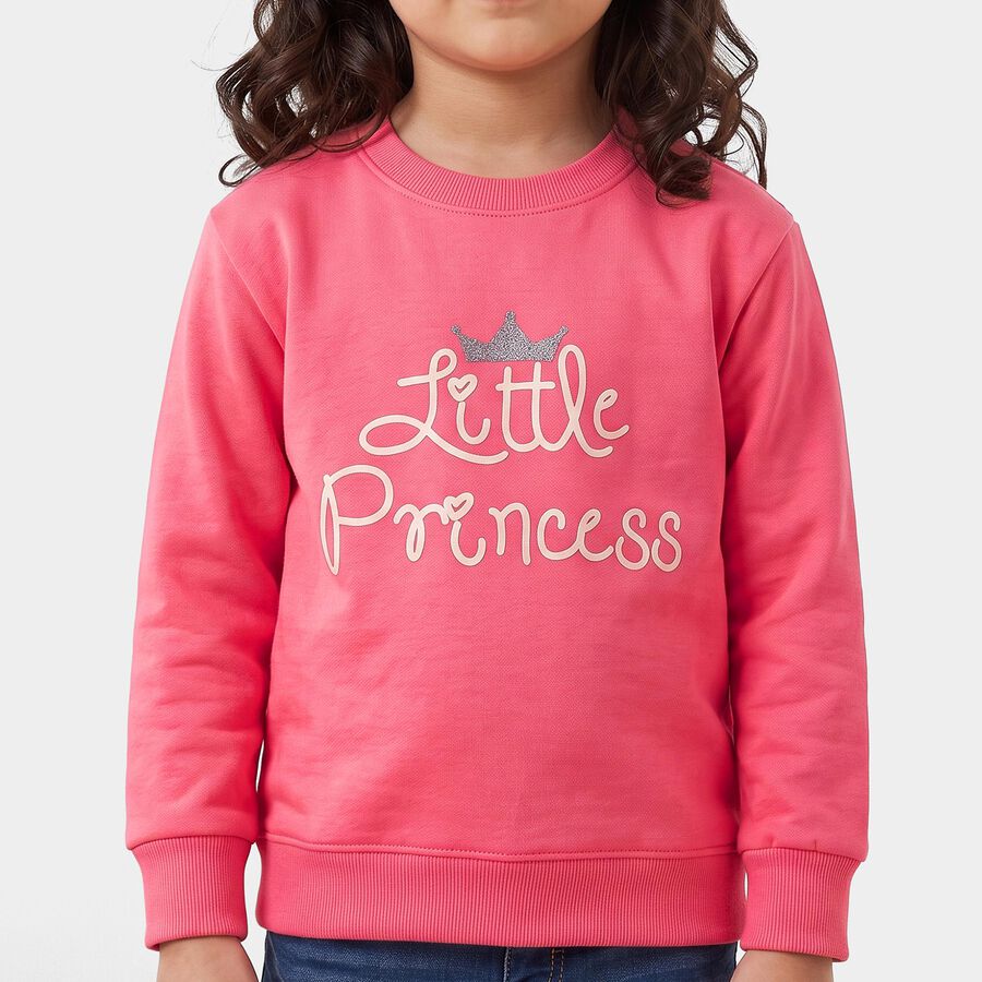 Girls' Pink Crew Neck Pullover Sweatshirt, Pink, large