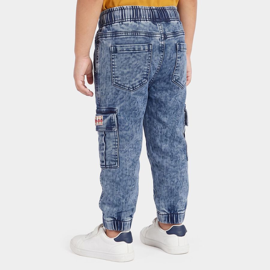 Boys Blue Jogger Fit Washed Cargo Jeans, Mid Blue, large