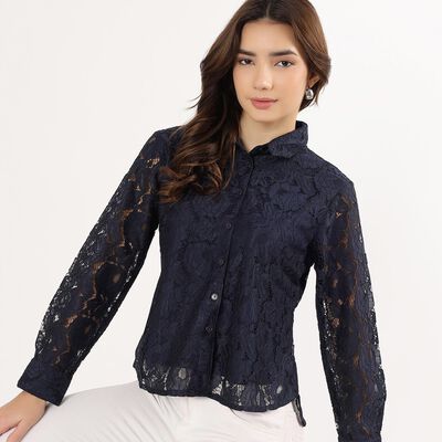 Women's Navy Blue Classic Full Sleeve Shirt 