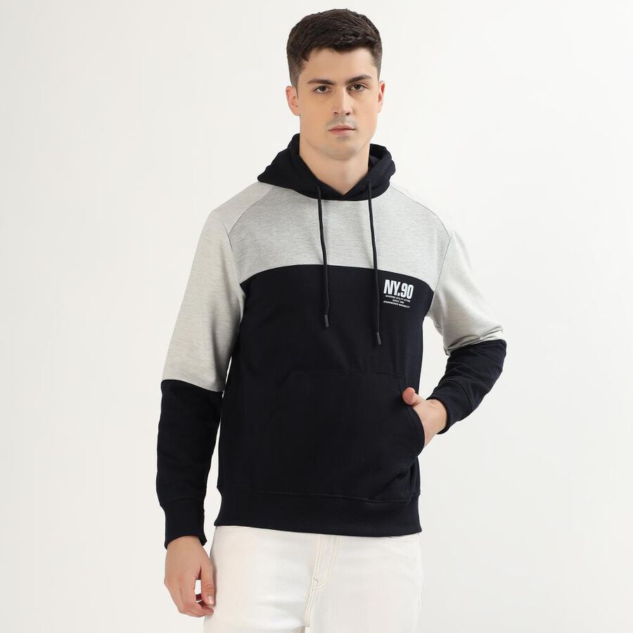 Men's Black and Grey Hooded Casual Sweatshirt, नेवी ब्लू, large image number null