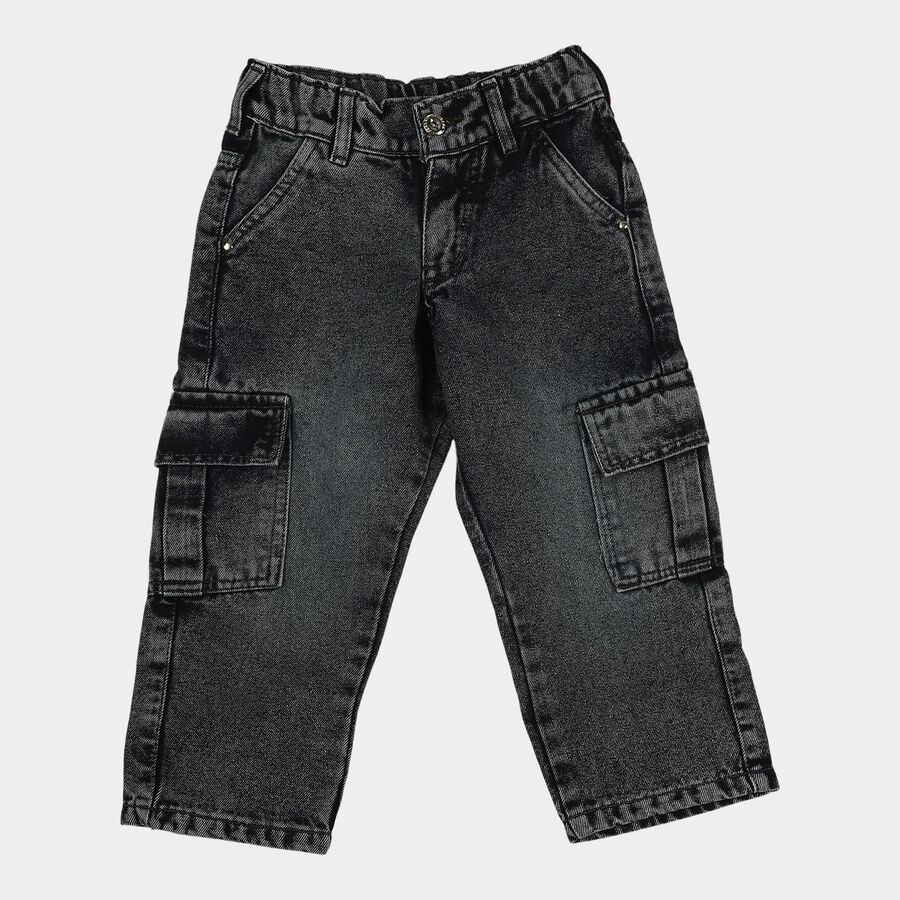 Boys' Dark Grey Regular Fit Solid Jeans, गहरा ग्रे, large