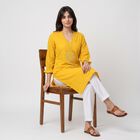 Women's Yellow Cotton V-Neck Embroidered Kurta, Yellow, small