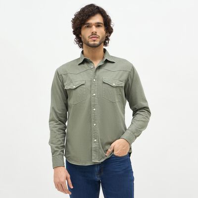 Men's Muted Sage Green Cotton Classic Casual Shirt