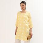 Women's Yellow Round Neck Printed Kurta, Yellow, small