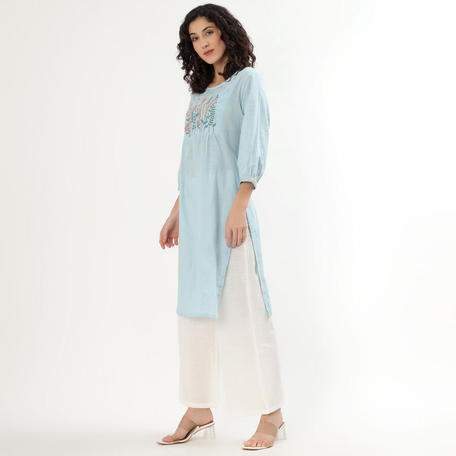 Women's Light Blue Cotton Round Neck Straight Kurta, Light Blue, large